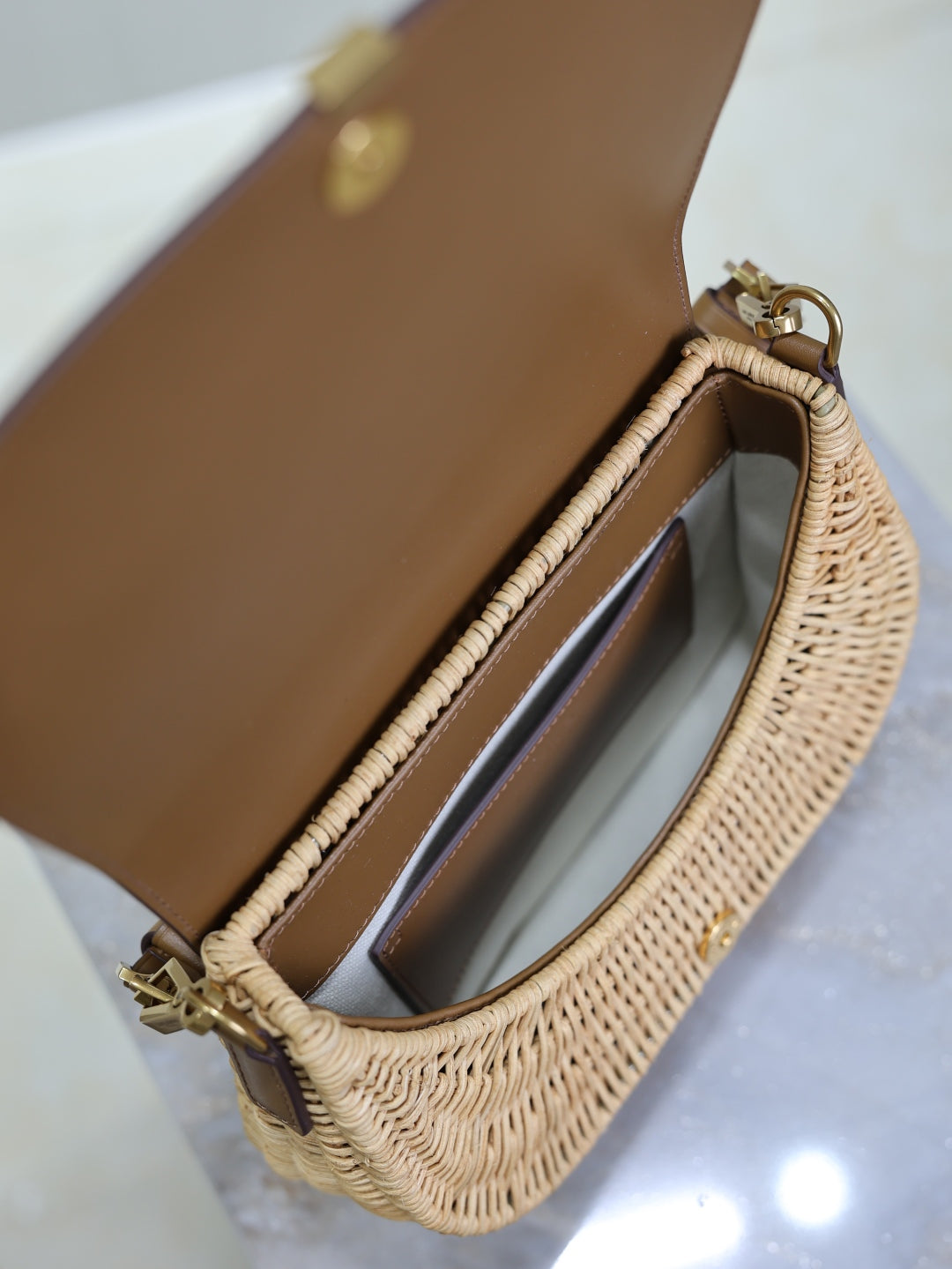 YSL Voltaire leather-trimmed bamboo shoulder bag
