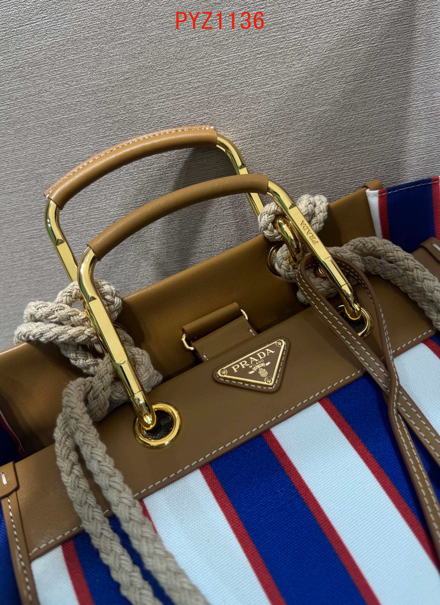 Prada Large printed canvas and leather tote bag