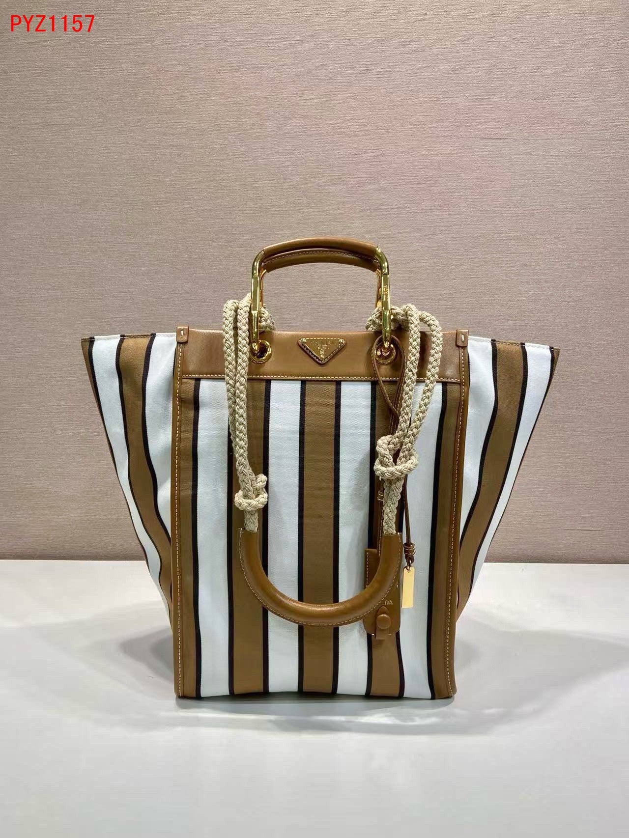 Prada Large printed canvas and leather tote bag