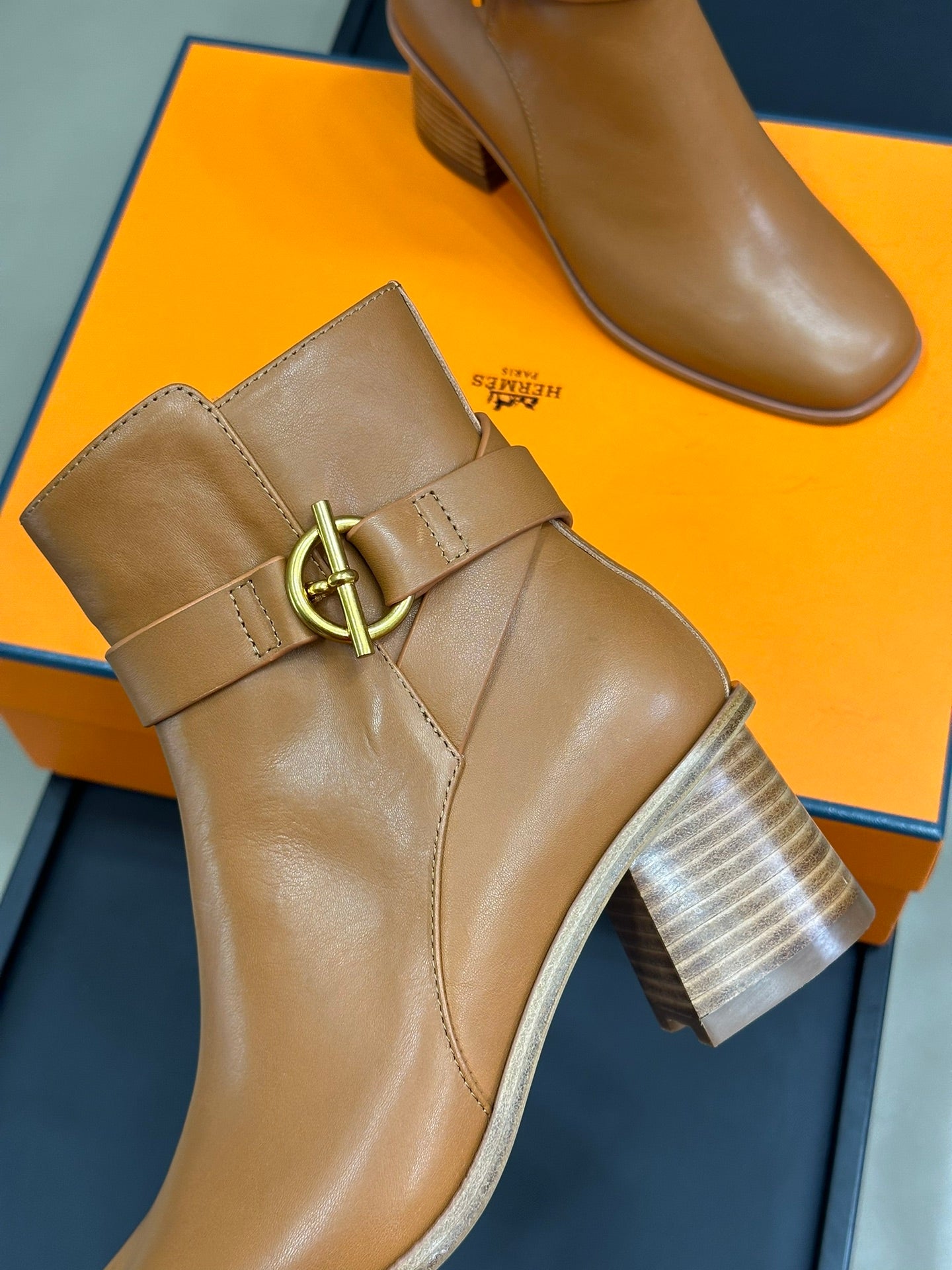 Hermes Heel Ankle Boots leather