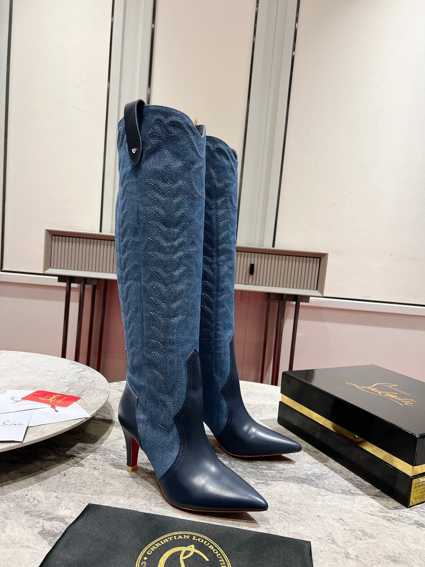 Christian Louboutin Denim Heels Boots