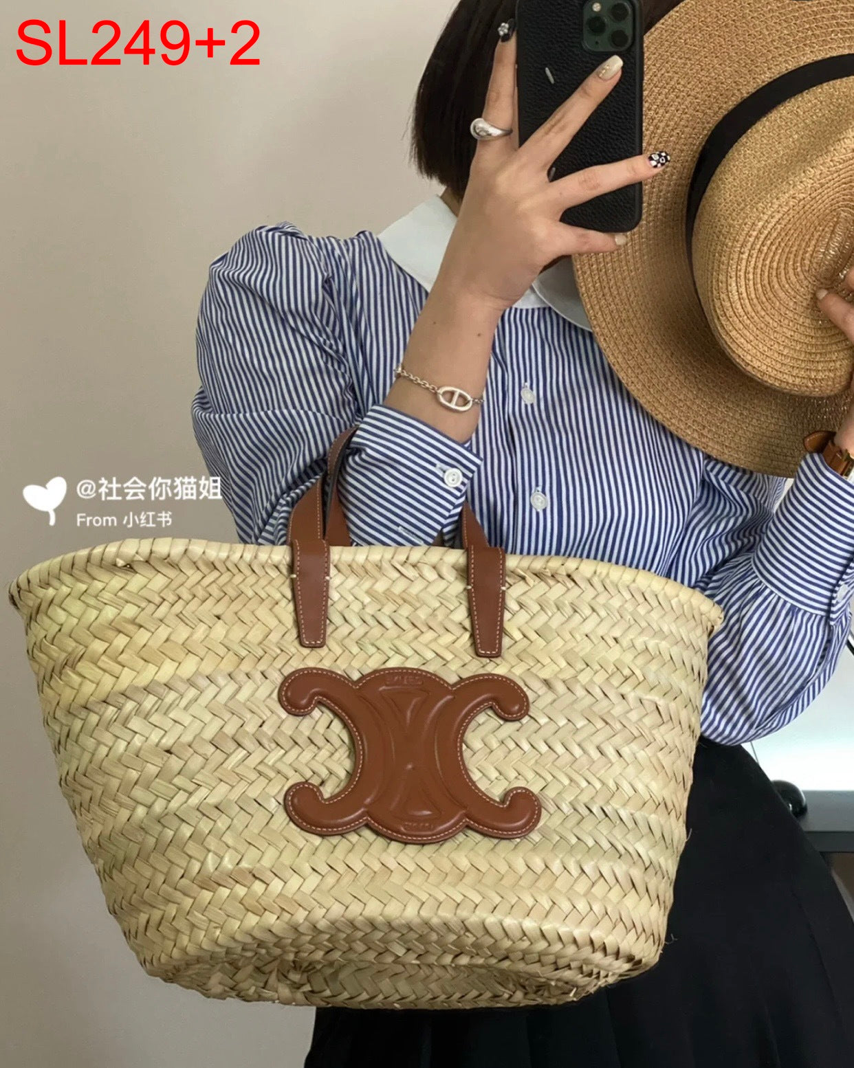 Celine Small Straw Triomphe bag