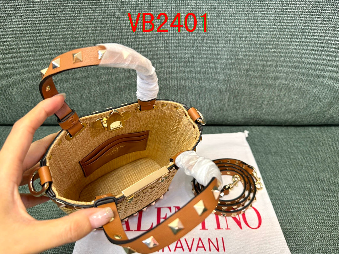 Valentino Rockstud Raffia bag