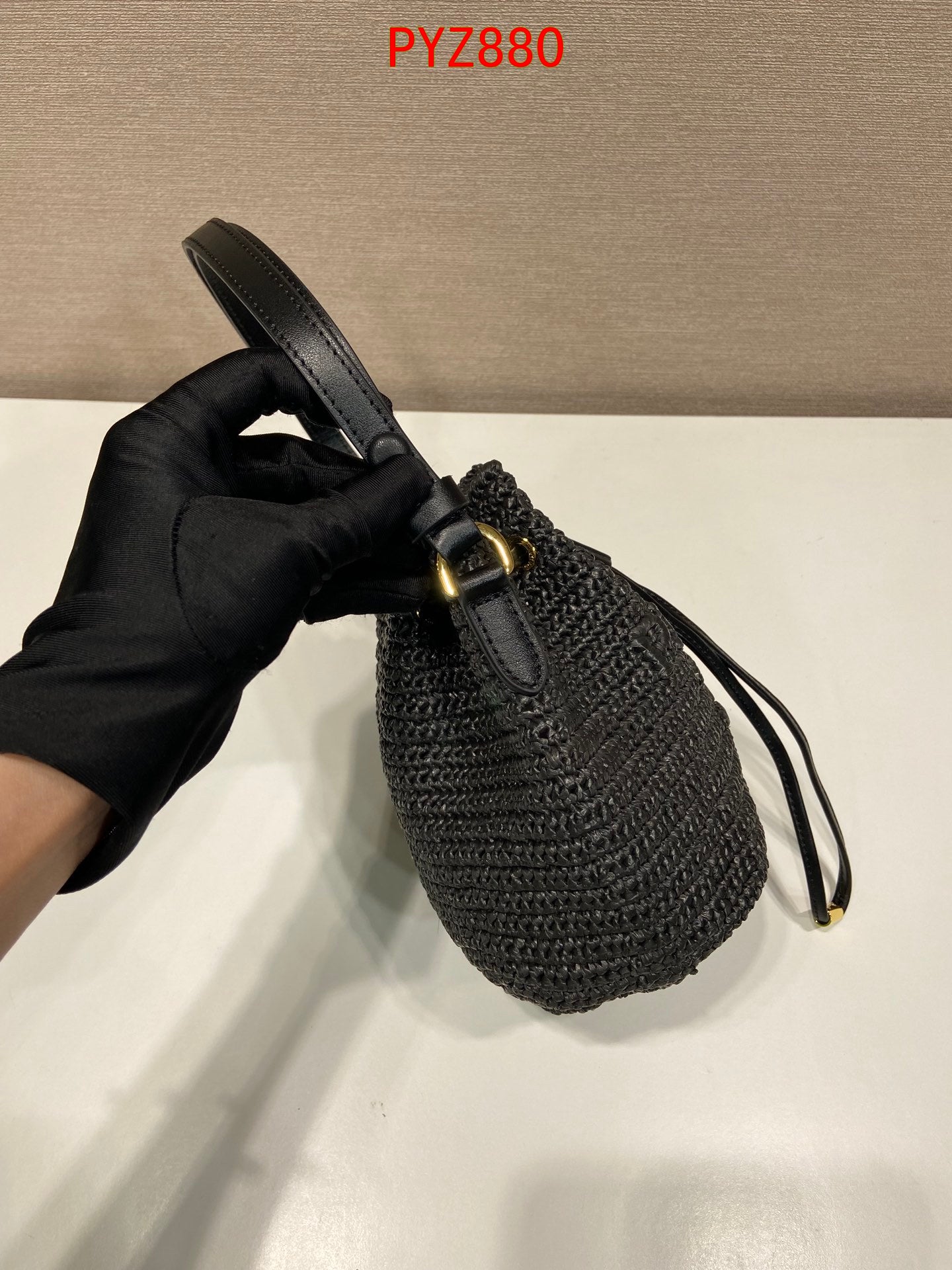 Prada Crochet and leather mini-bucket bag