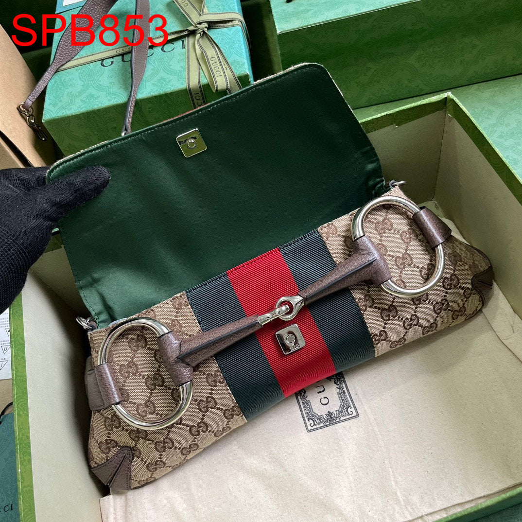 Gucci Horsebit chain Canvas medium shoulder bag