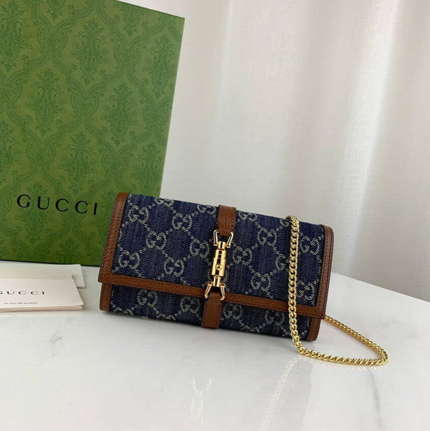 Gucci Jackie 1961 Chain Wallet in Blue Denim