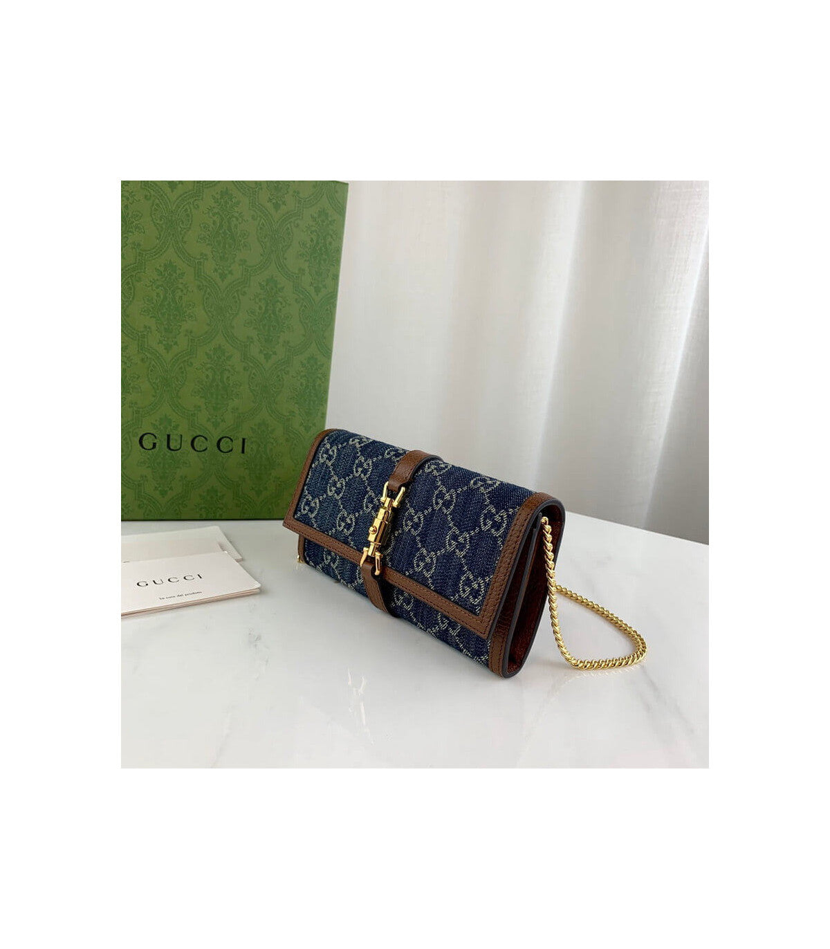 Gucci Jackie 1961 Chain Wallet in Blue Denim
