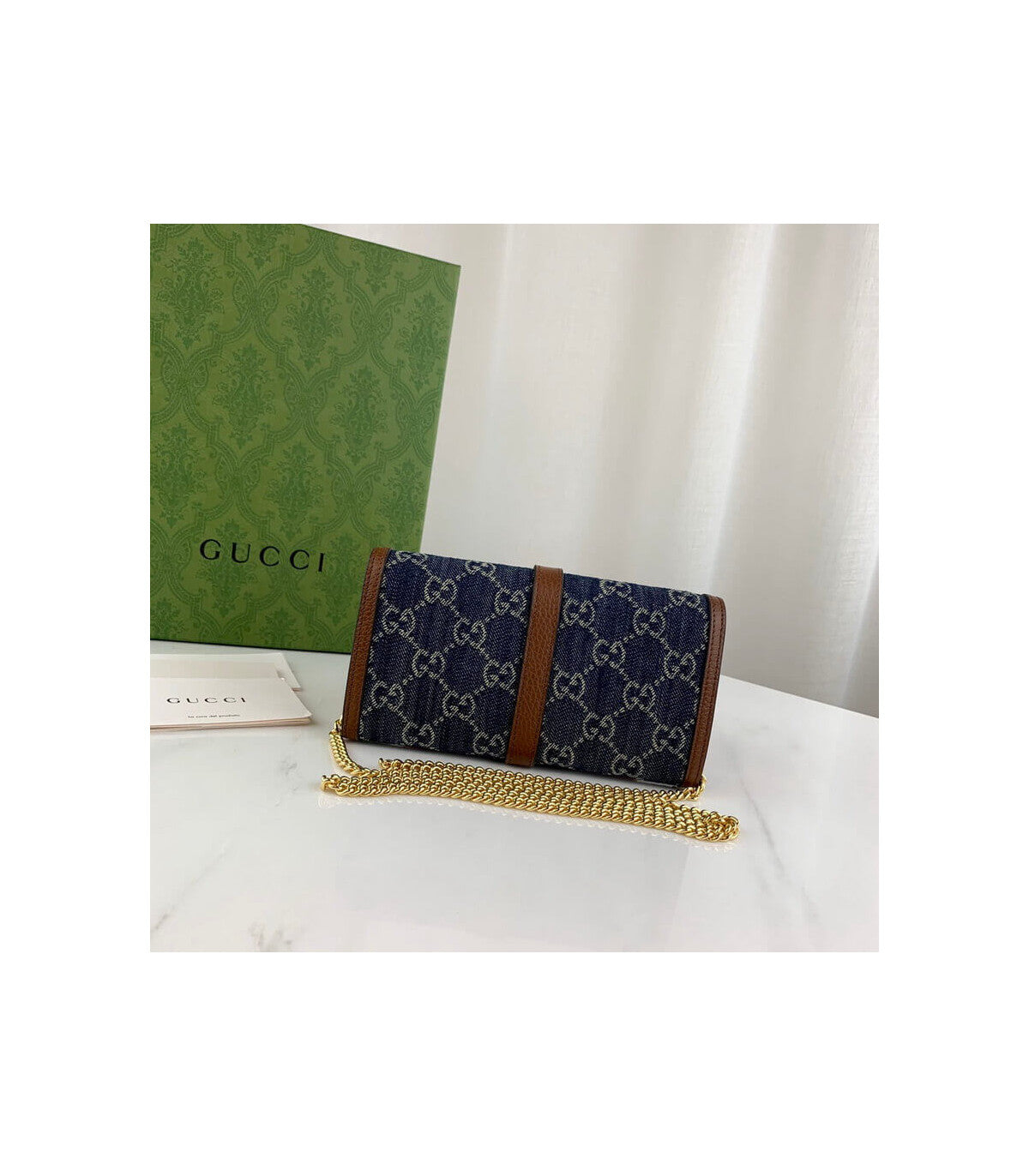 Gucci Jackie 1961 Chain Wallet in Blue Denim