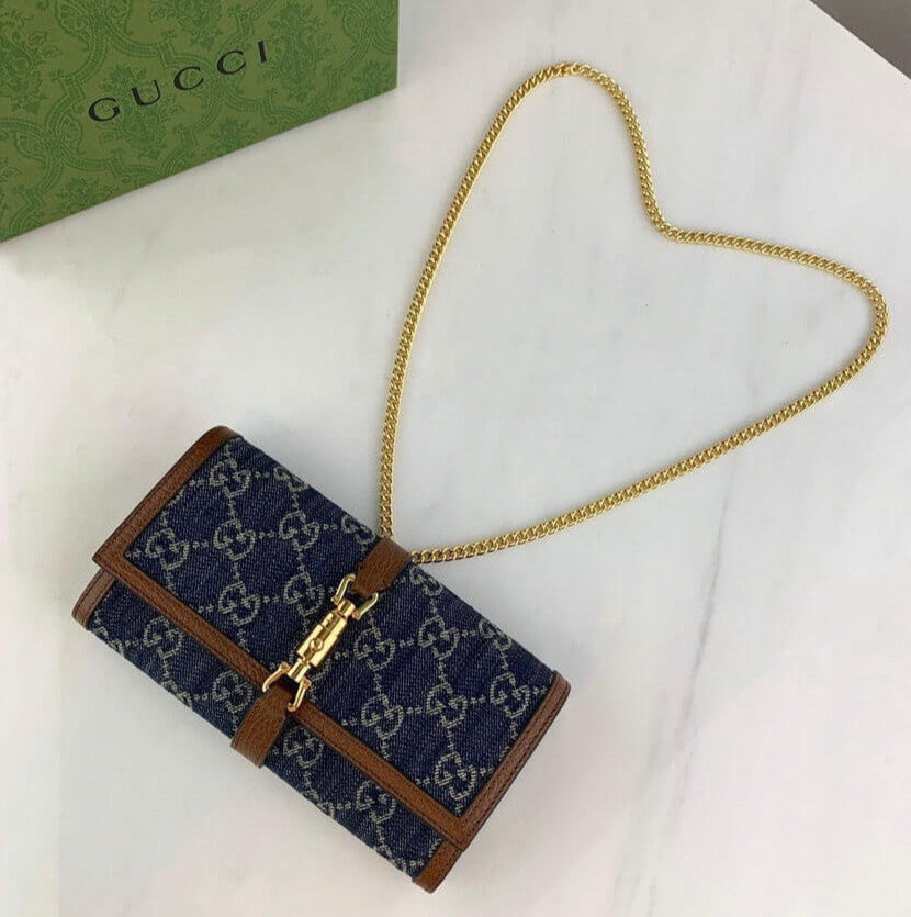 Gucci Jackie 1961 Chain Wallet in Blue Denim