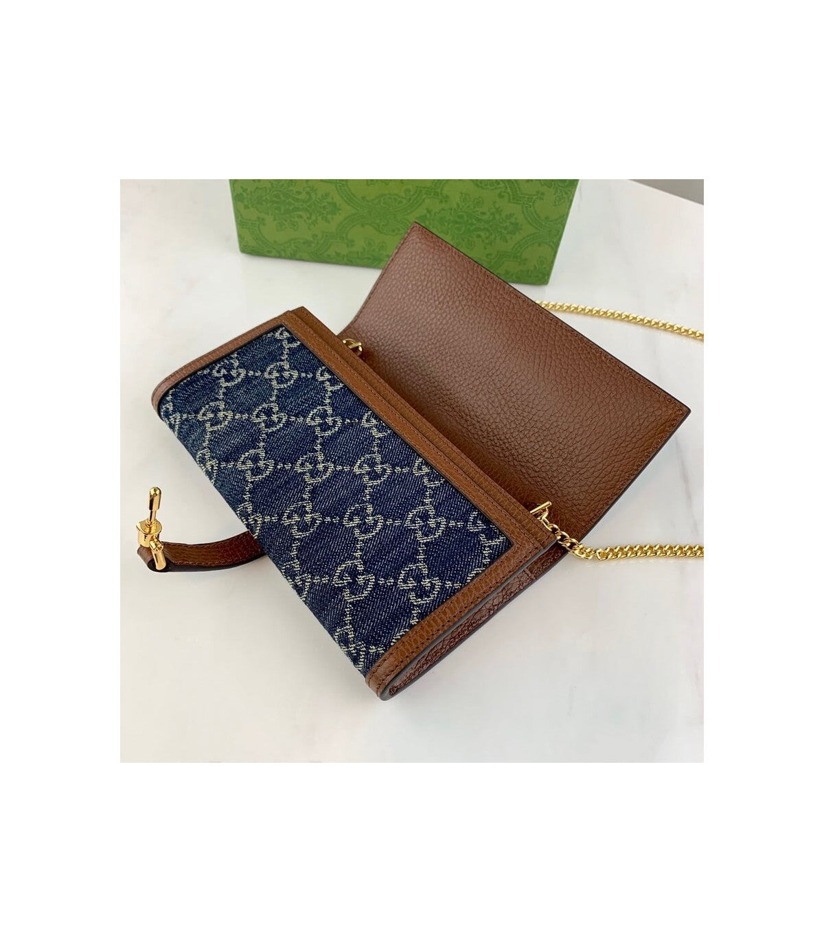 Gucci Jackie 1961 Chain Wallet in Blue Denim