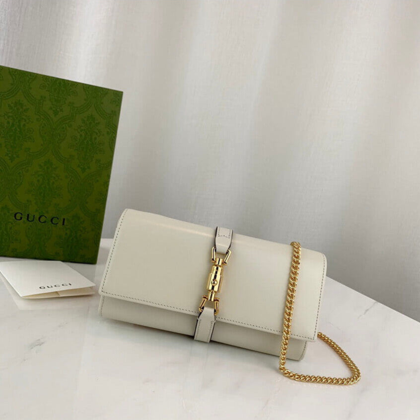 Gucci Jackie 1961 White Calfskin Chain Wallet