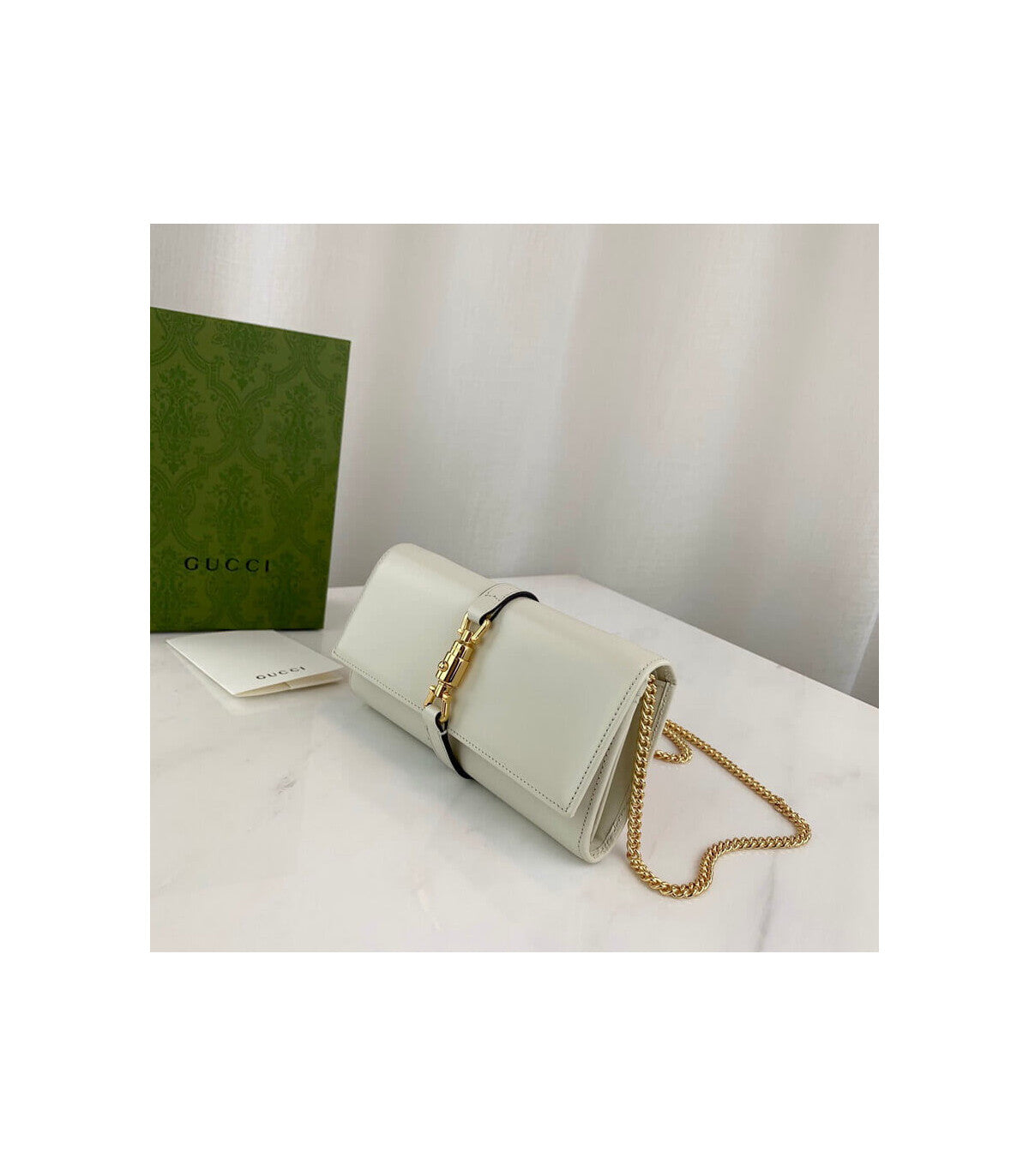 Gucci Jackie 1961 White Calfskin Chain Wallet