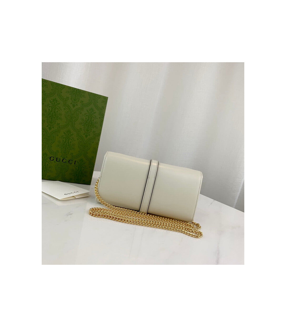 Gucci Jackie 1961 White Calfskin Chain Wallet