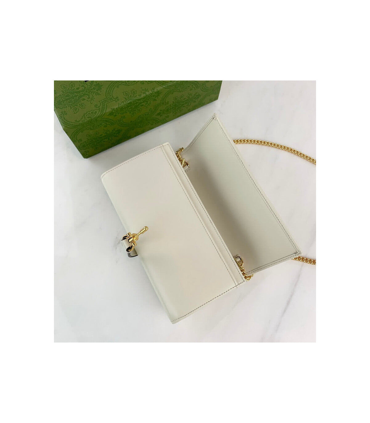 Gucci Jackie 1961 White Calfskin Chain Wallet