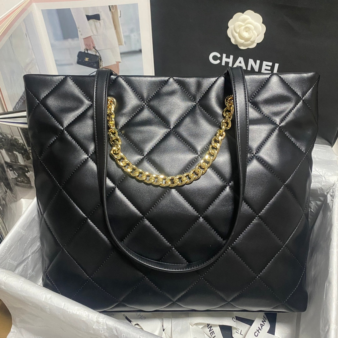 Chanel Leather Chain Shopping Tote Bag