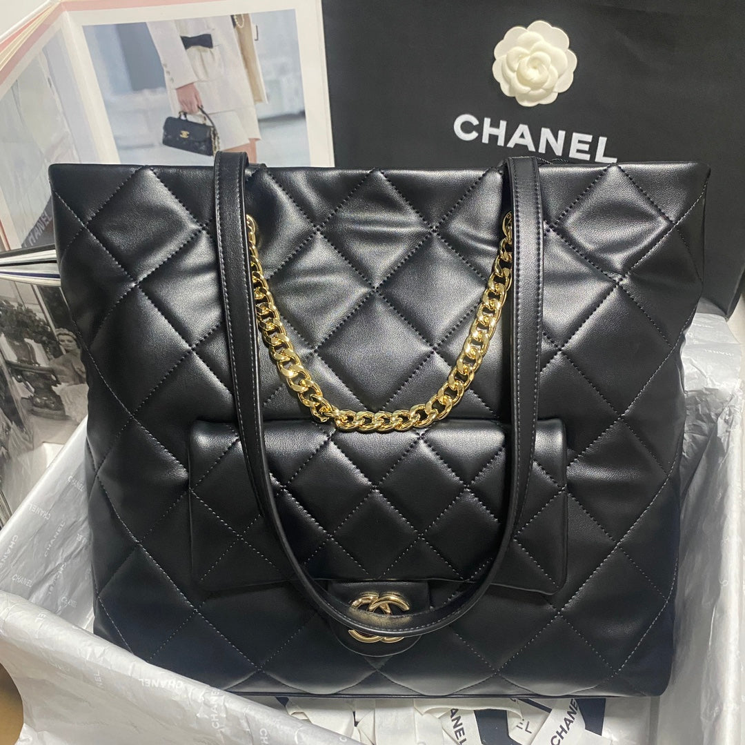 Chanel Leather Chain Shopping Tote Bag
