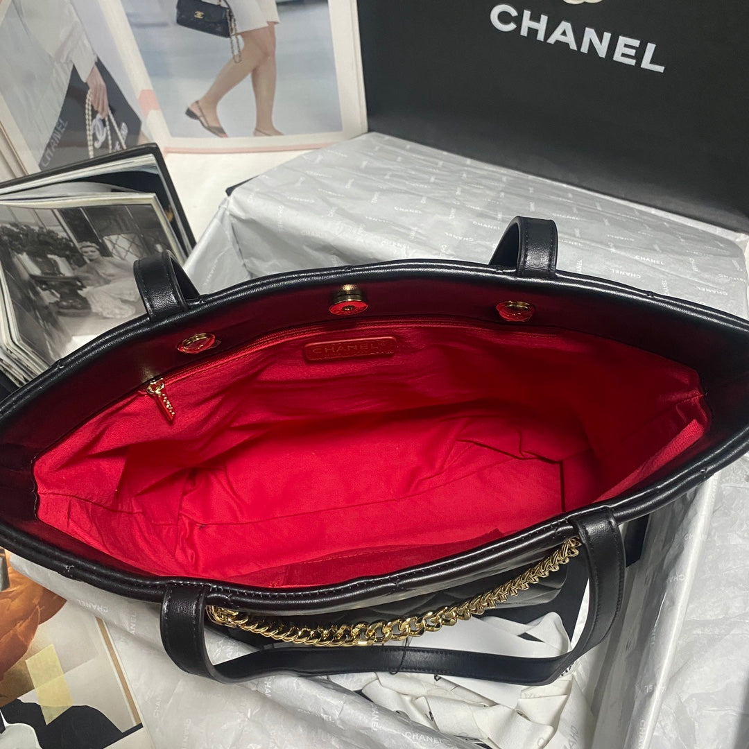 Chanel Leather Chain Shopping Tote Bag