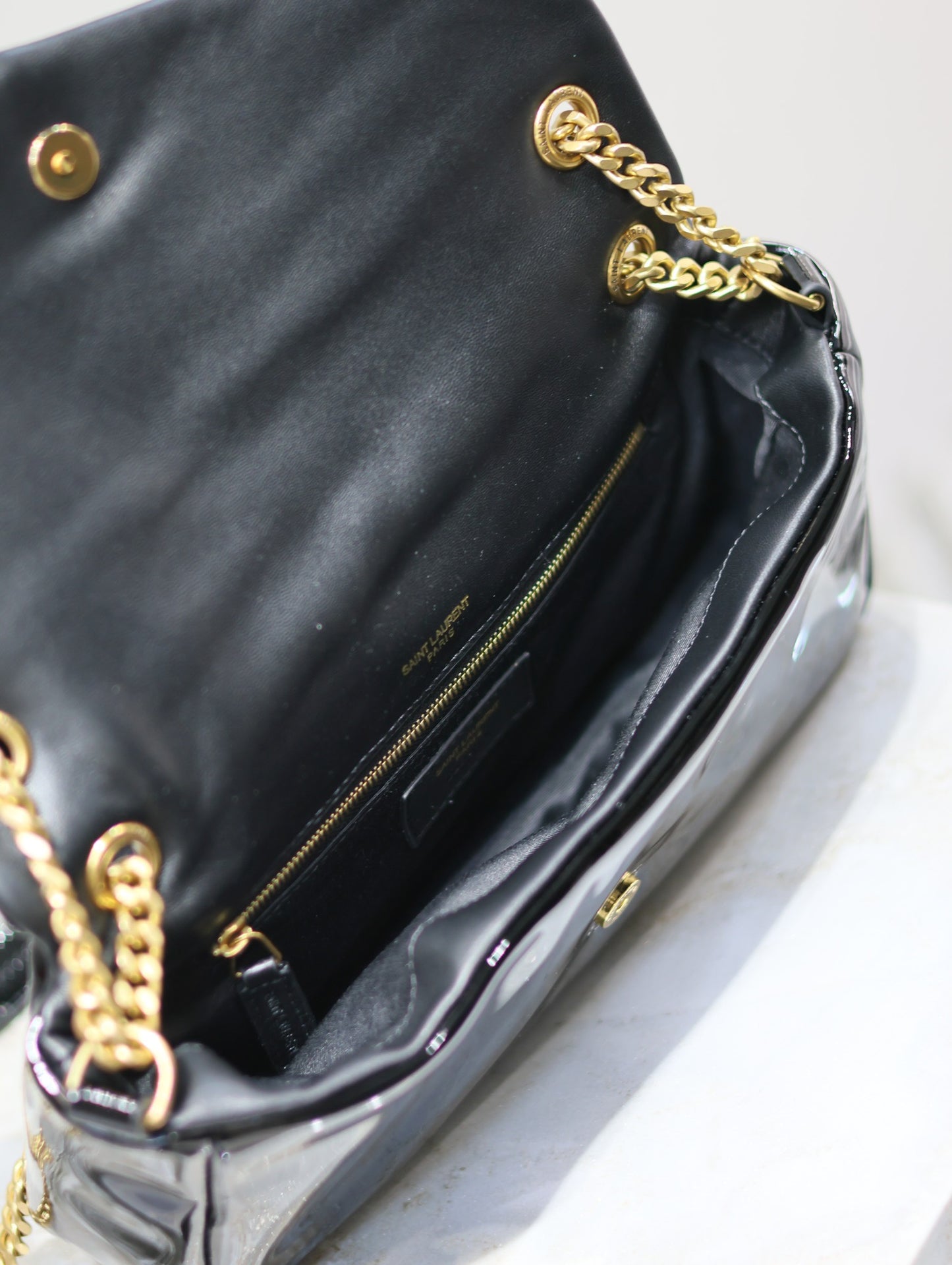 YSL Calypso patent leather bag