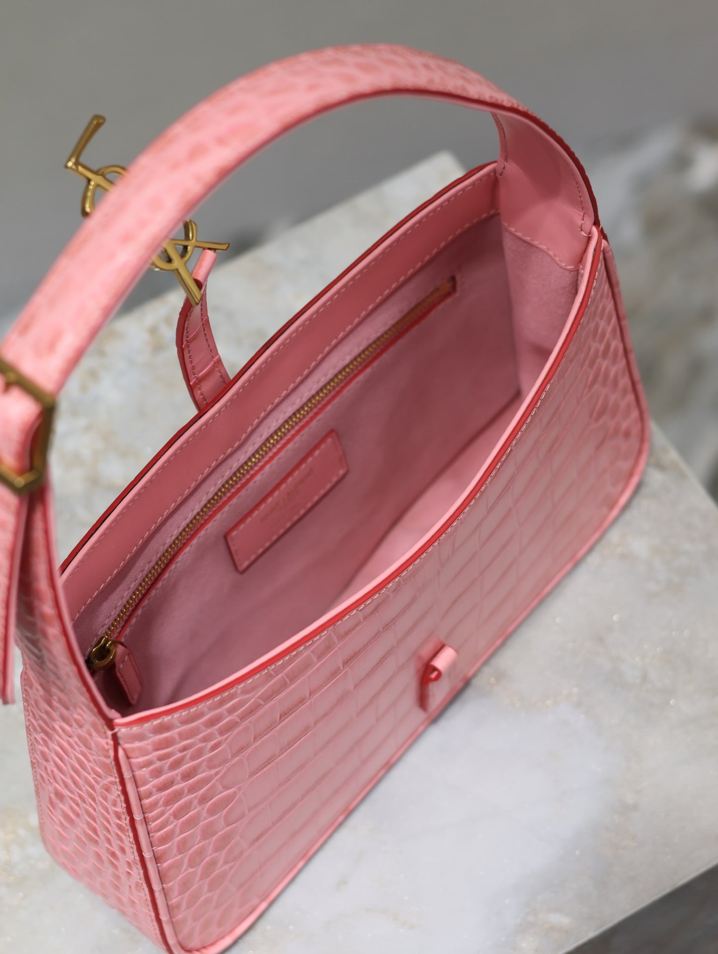 YSL LE 5 A 7 Crocodile pink bag