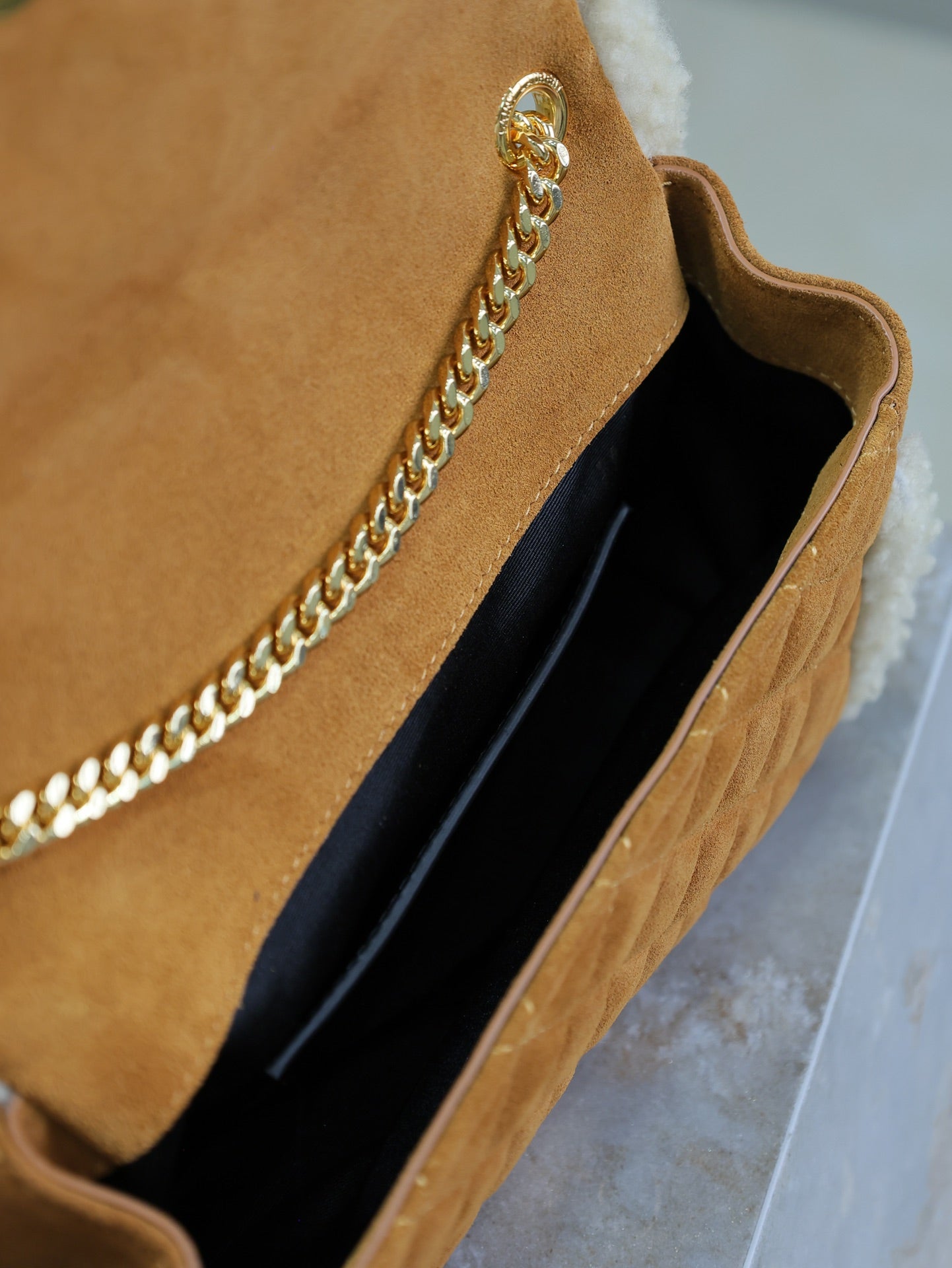 YSL Small Monogram Shearling suede bag