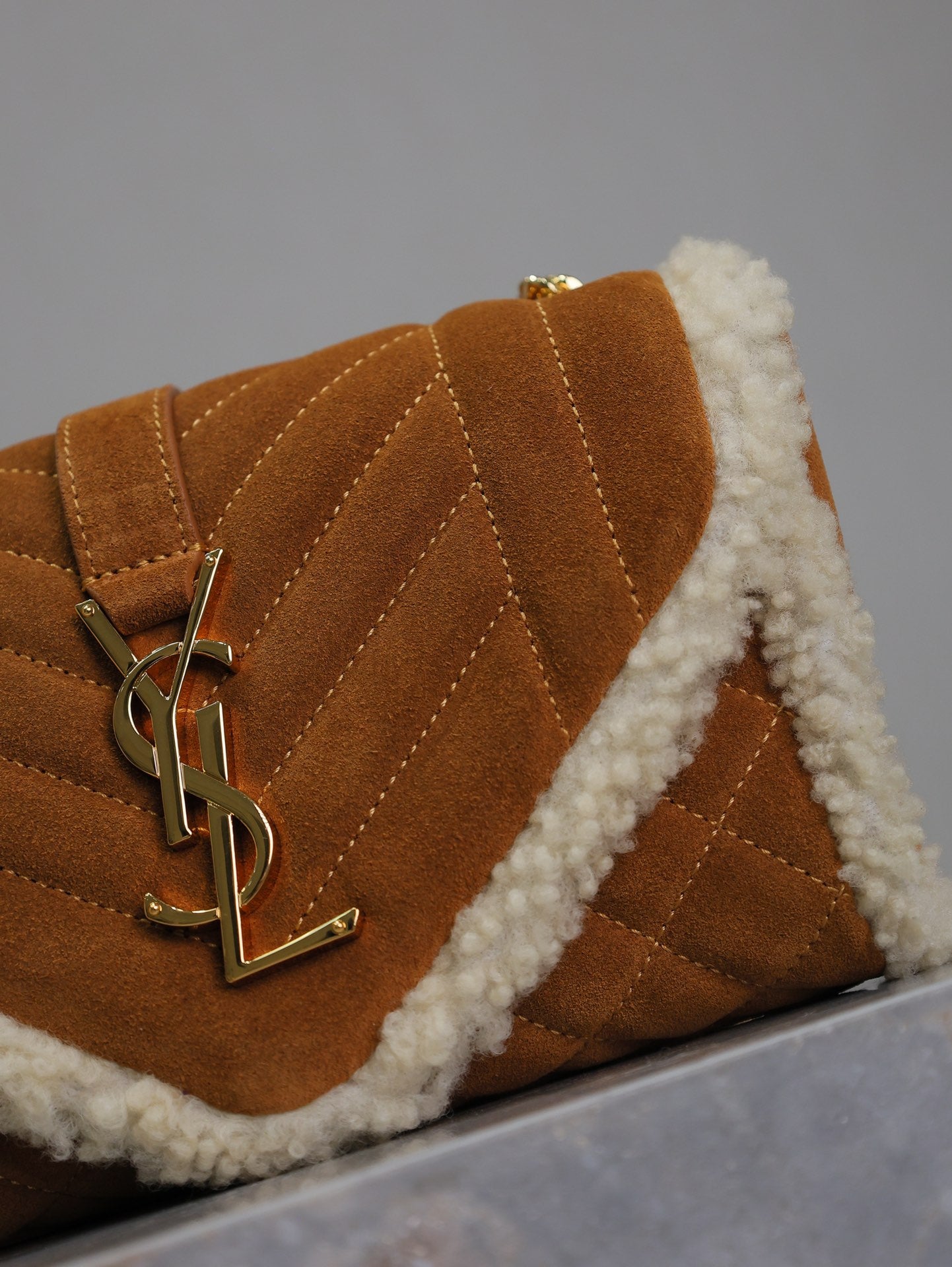 YSL Small Monogram Shearling suede bag