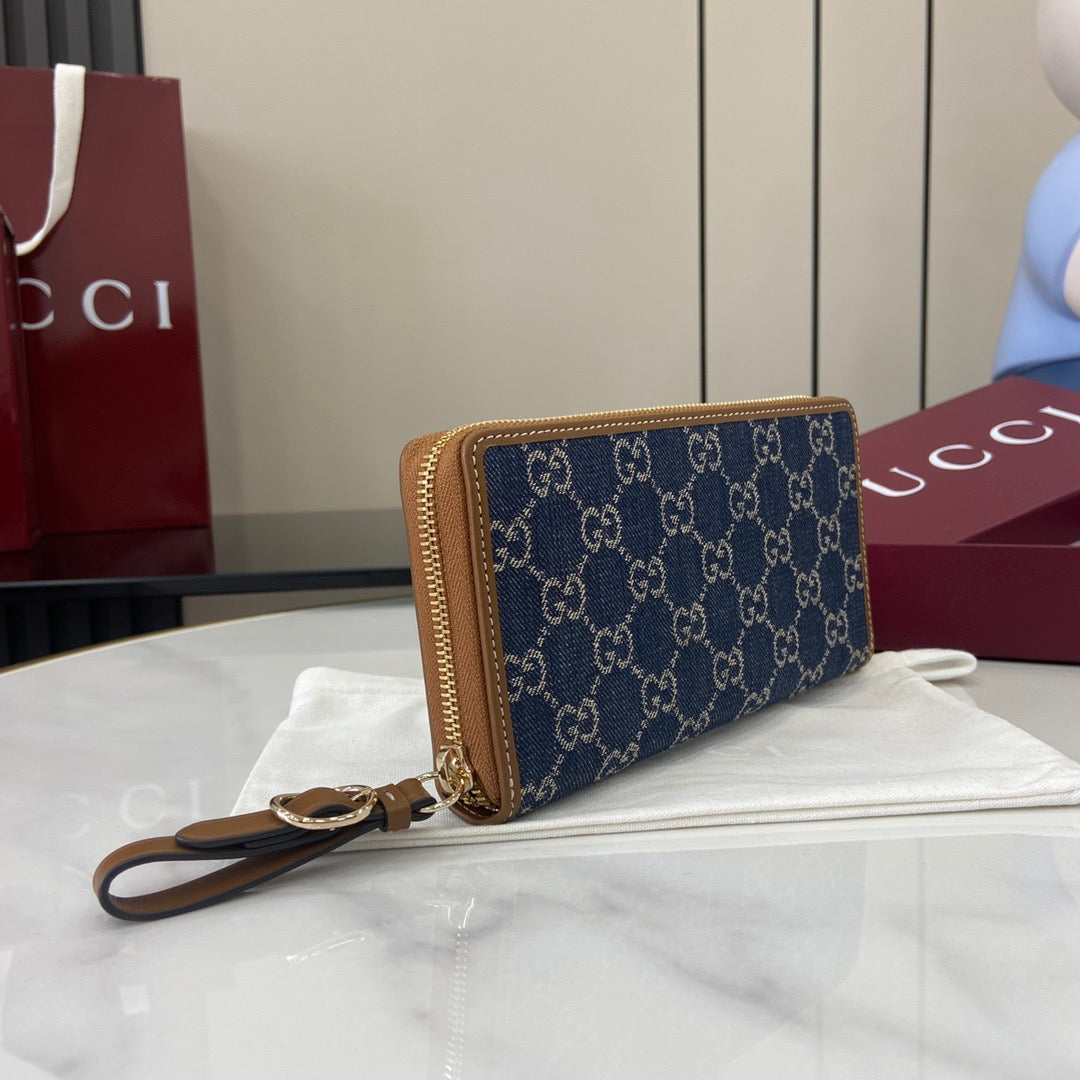 Gucci GG Emblem zip around wallet denim