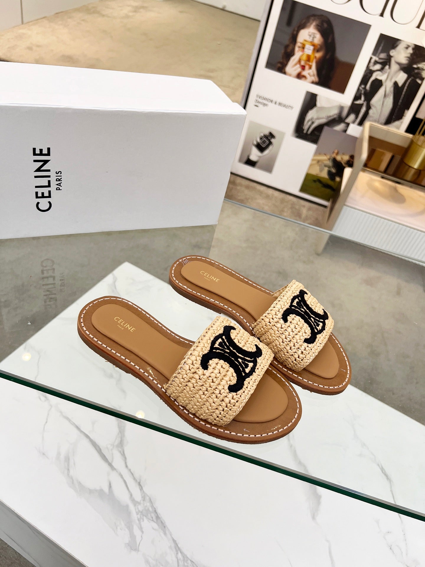 Celine Raffia Slides