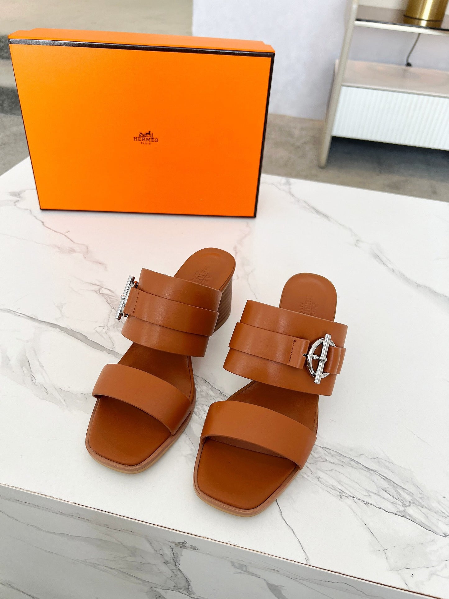 Hermes leather heels sandal