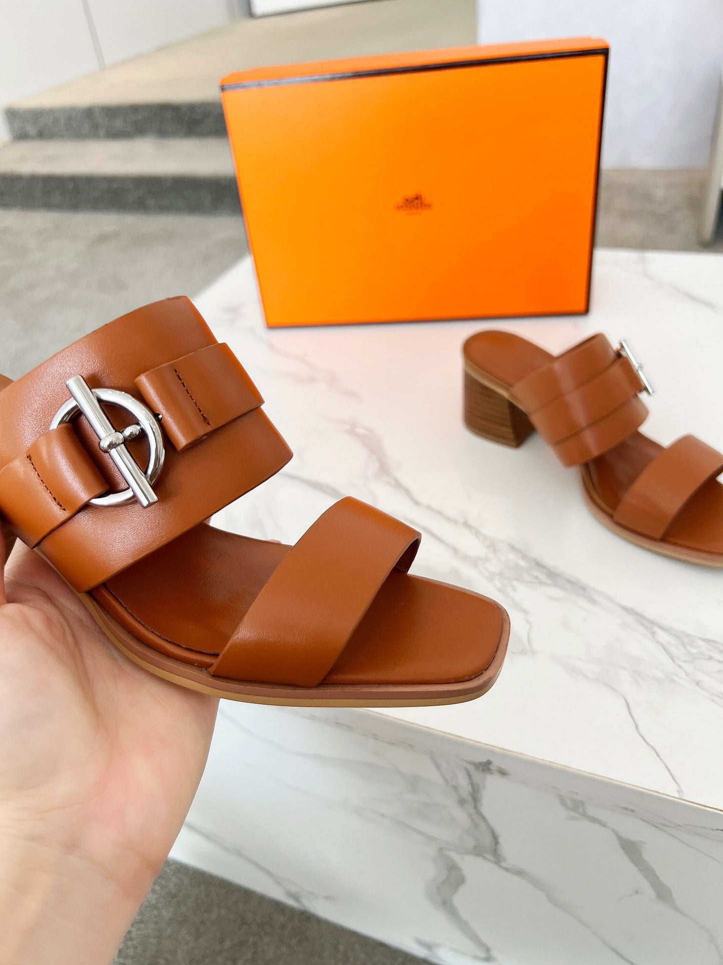 Hermes leather heels sandal