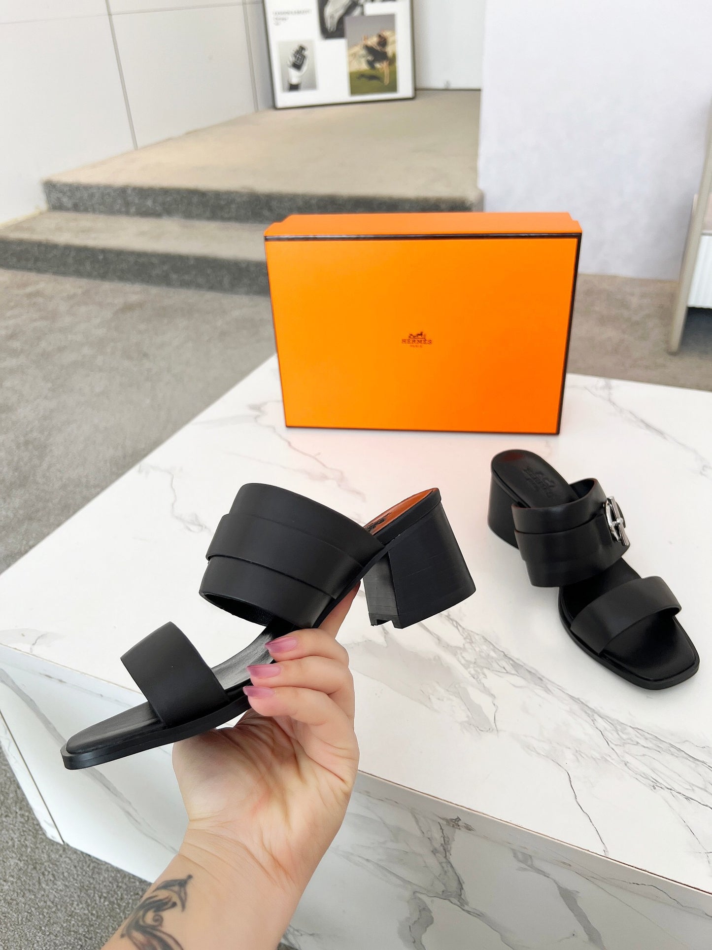 Hermes leather heels sandal