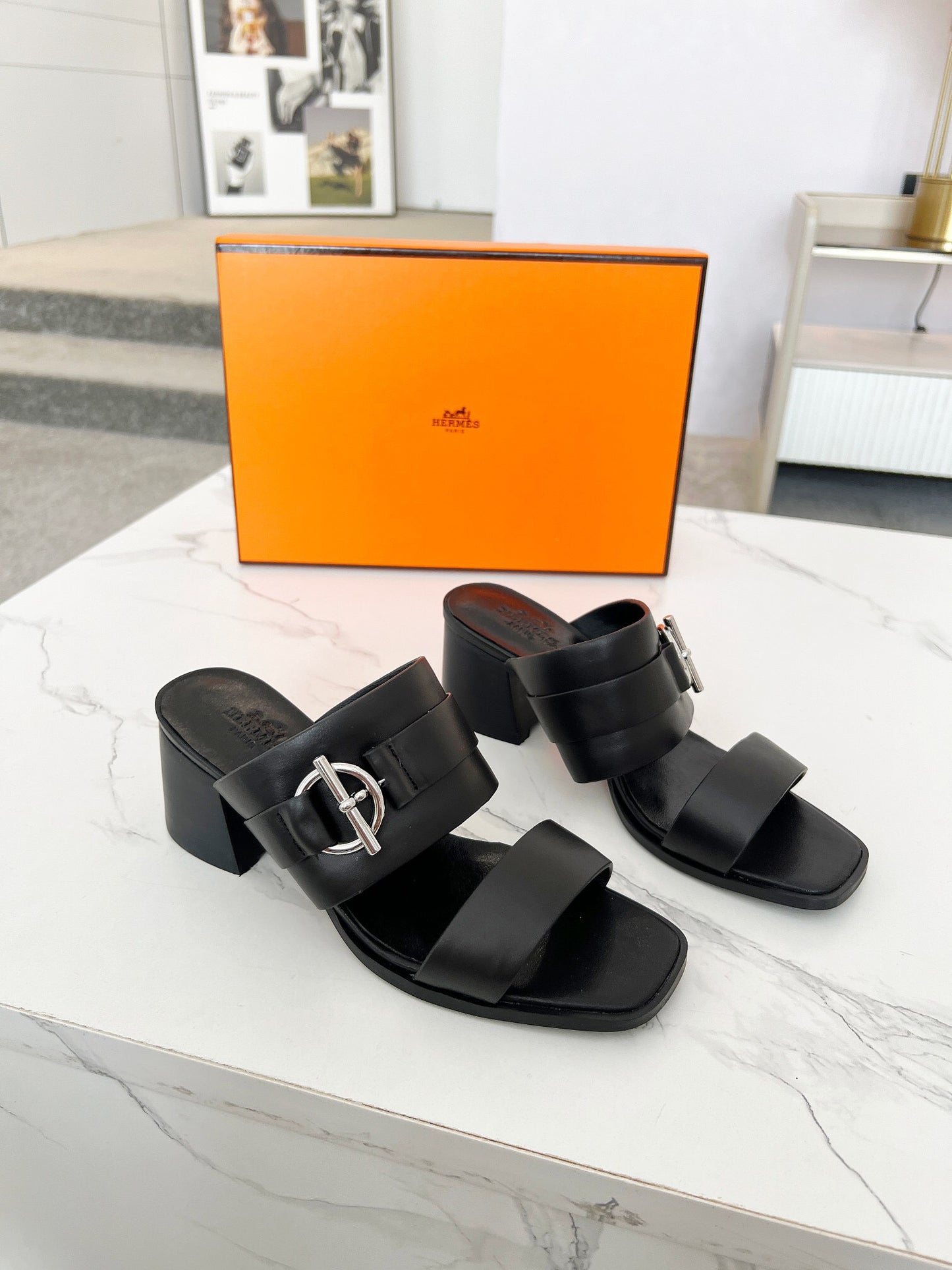Hermes leather heels sandal