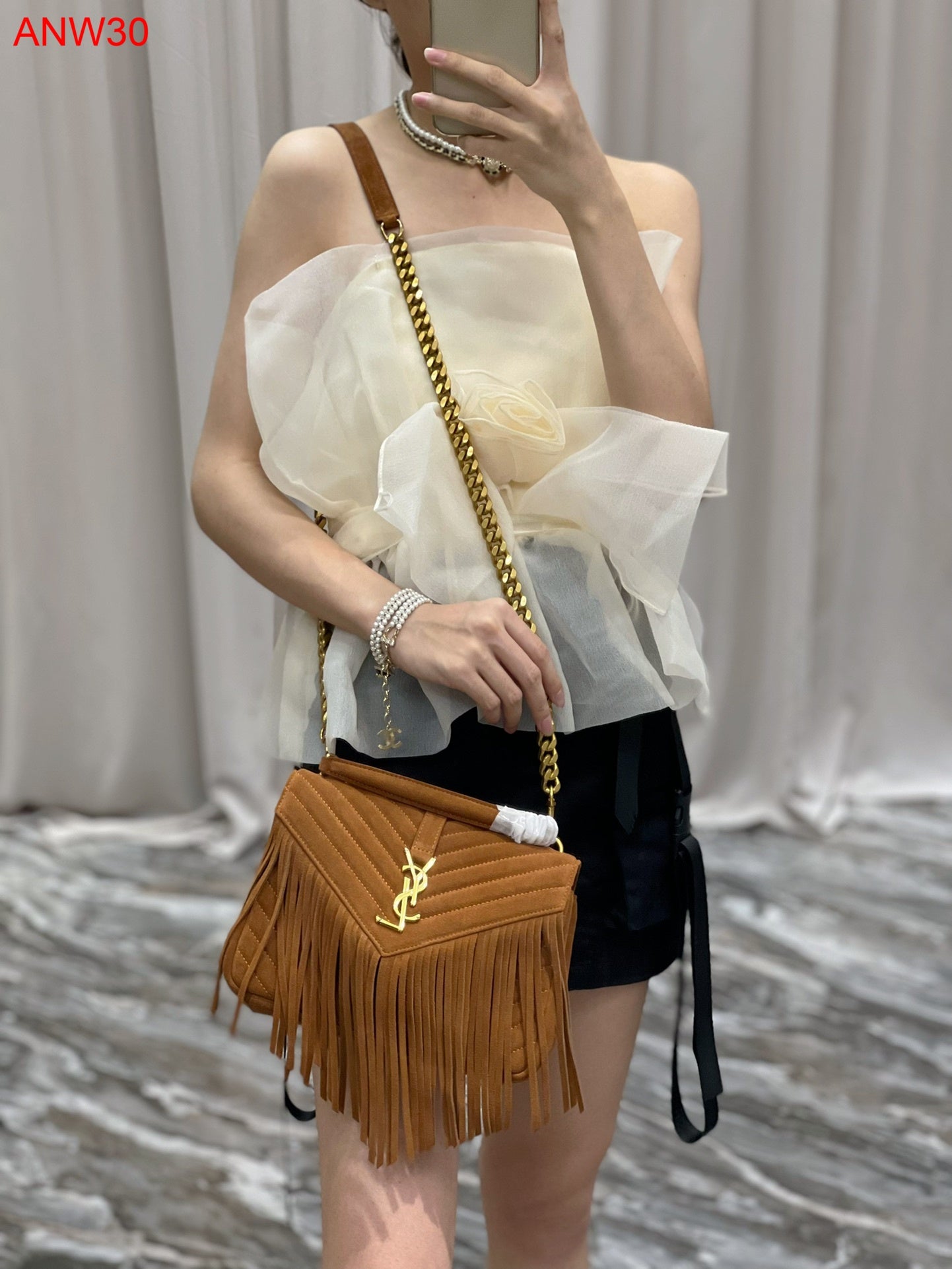 YSL Collège Medium suede shoulder bag with fringes