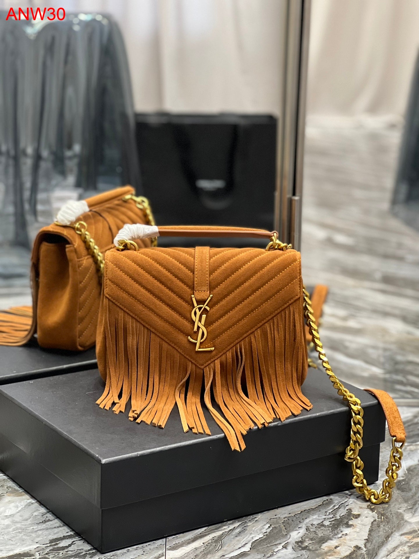 YSL Collège Medium suede shoulder bag with fringes