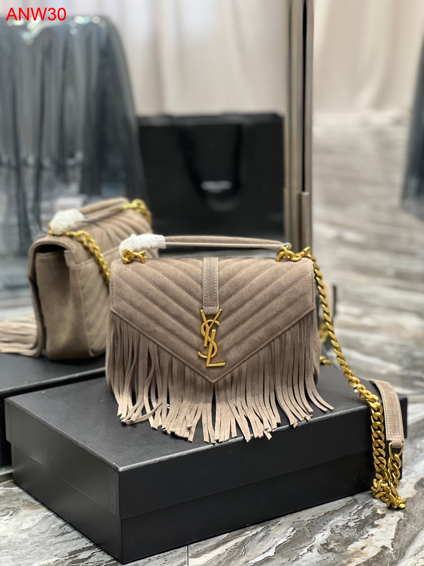 YSL Collège Medium suede shoulder bag with fringes
