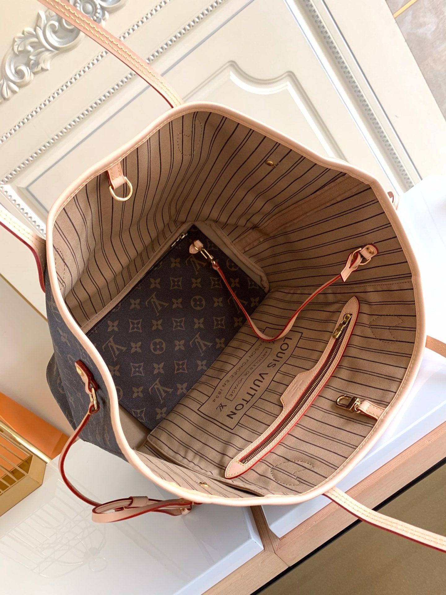 Louis Vuitton Neverfull Monogram,Ebene,Azur leather