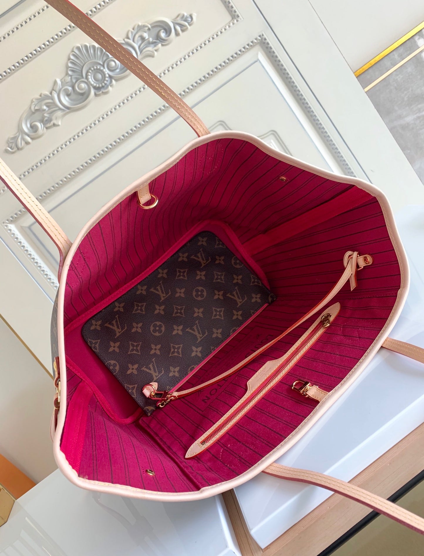 Louis Vuitton Neverfull Monogram,Ebene,Azur leather