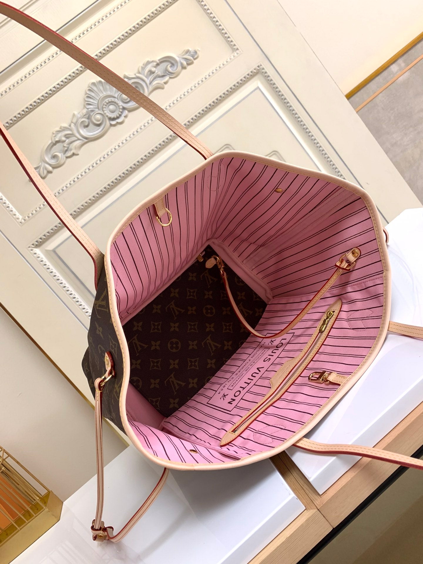 Louis Vuitton Neverfull Monogram,Ebene,Azur leather
