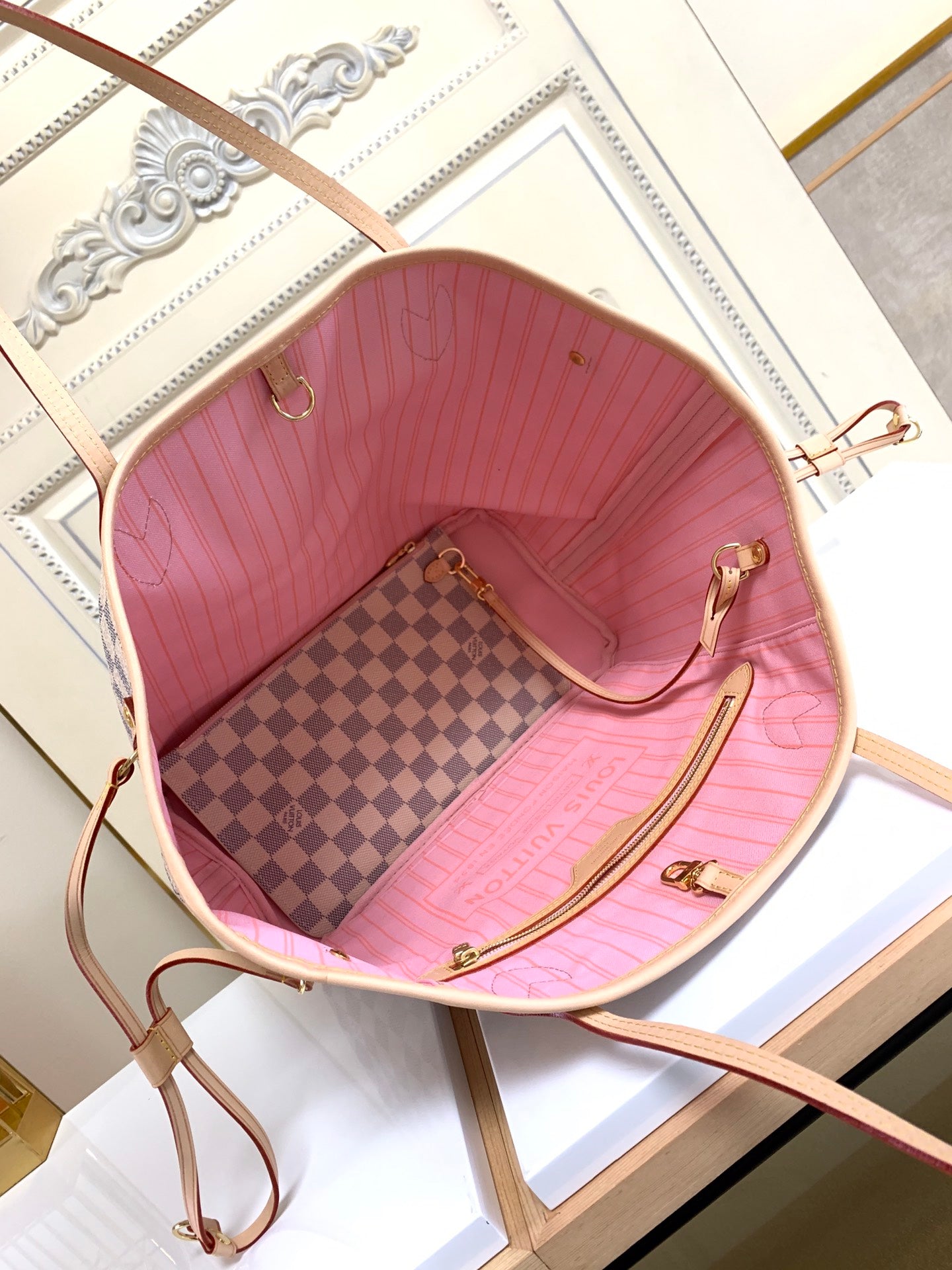 Louis Vuitton Neverfull Monogram,Ebene,Azur leather