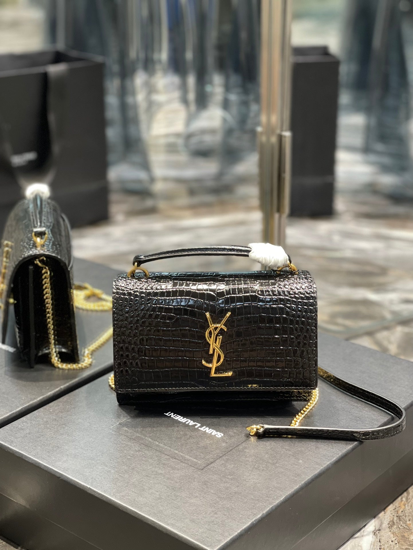 YSL SUNSET MONO BAG Crocodile