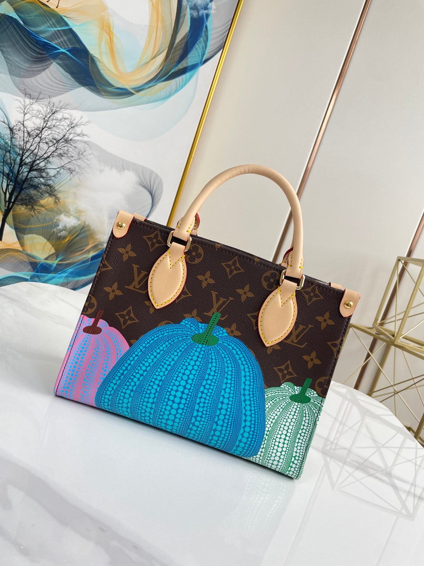 Louis Vuitton Onthego x YK PM, MM Pumpkin edition
