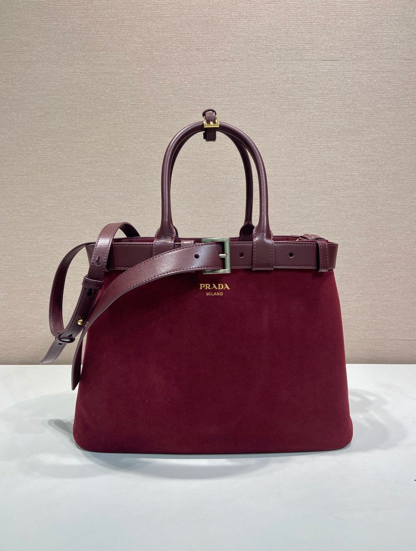 Prada Buckle medium and large suede bag with belt