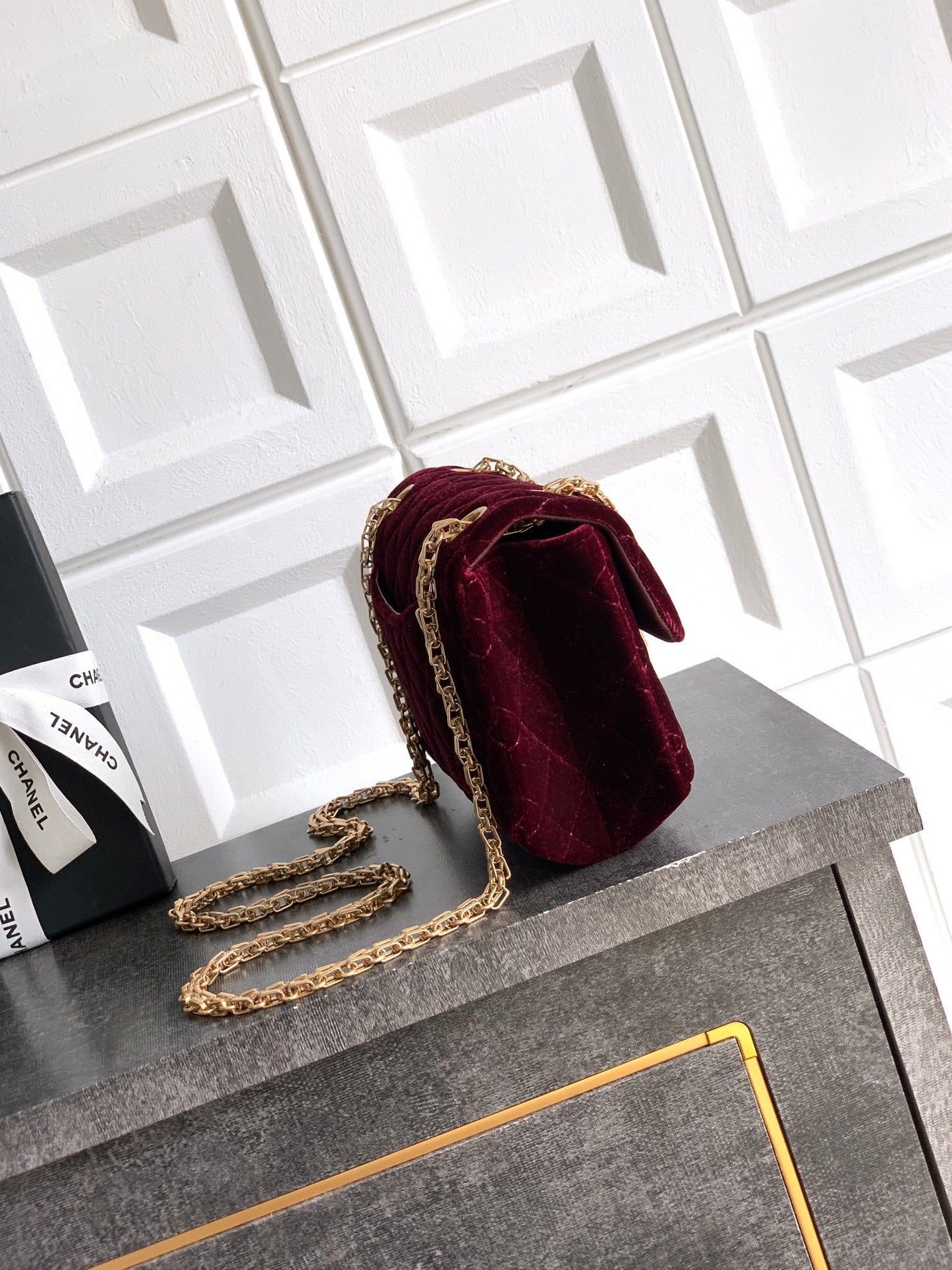 Chanel velvet small chain bag