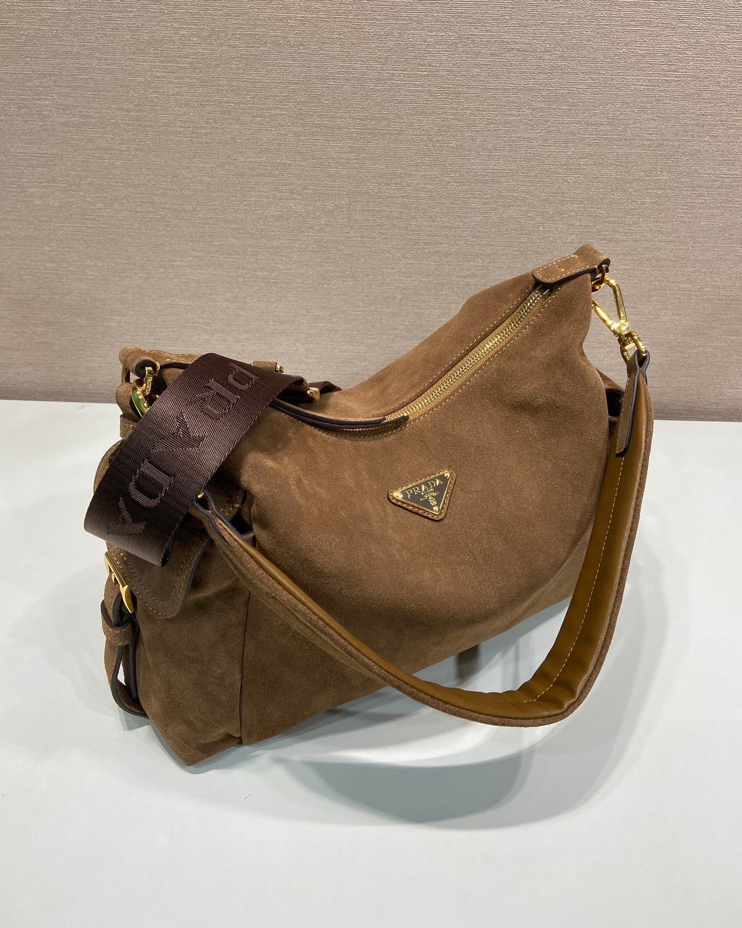 Prada Explore large suede bag