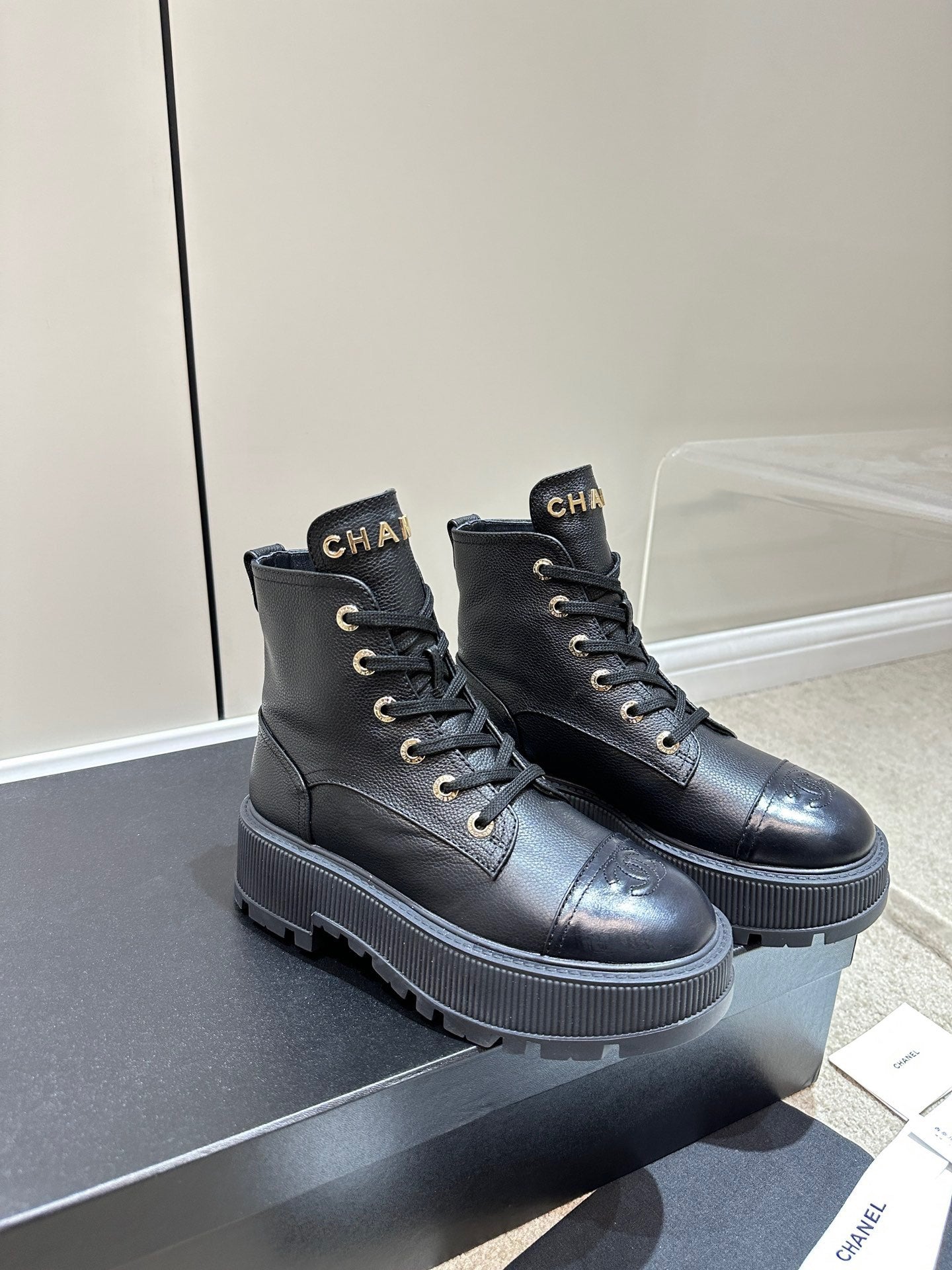 Chanel Lace Up Boots Platform