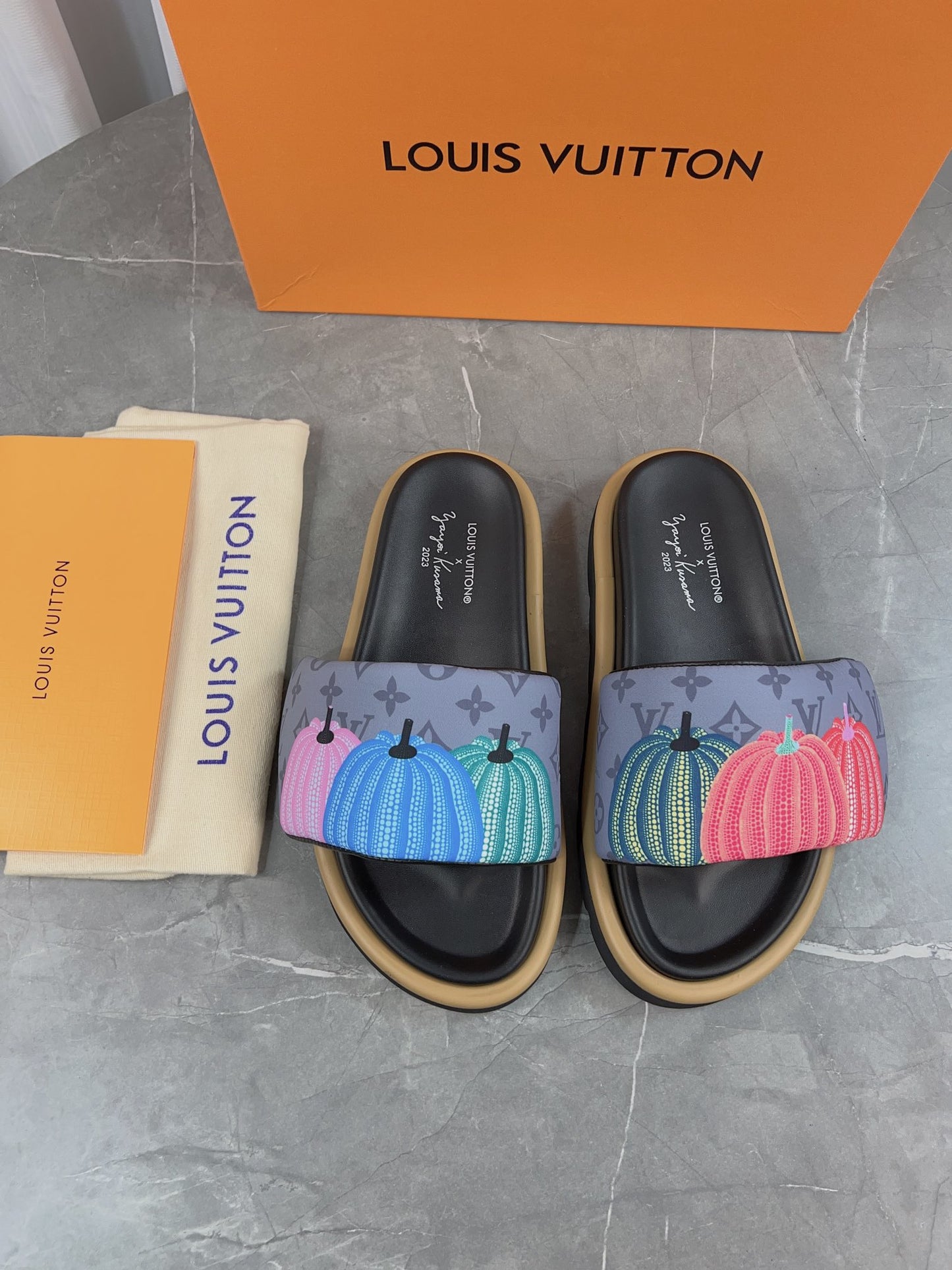 Louis Vuitton slippers x YK Pumpkin edition