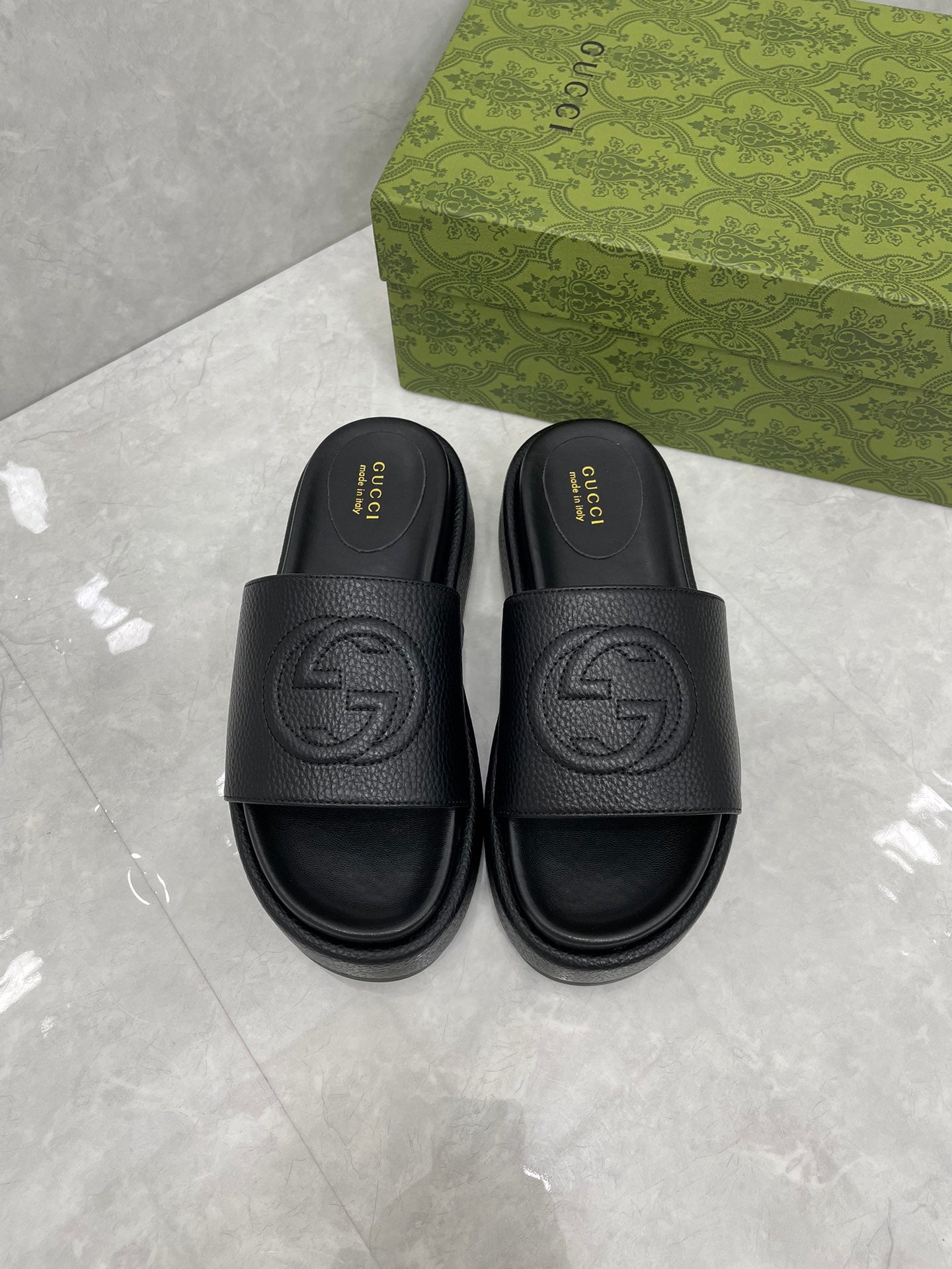 Gucci Leather Platform Slides