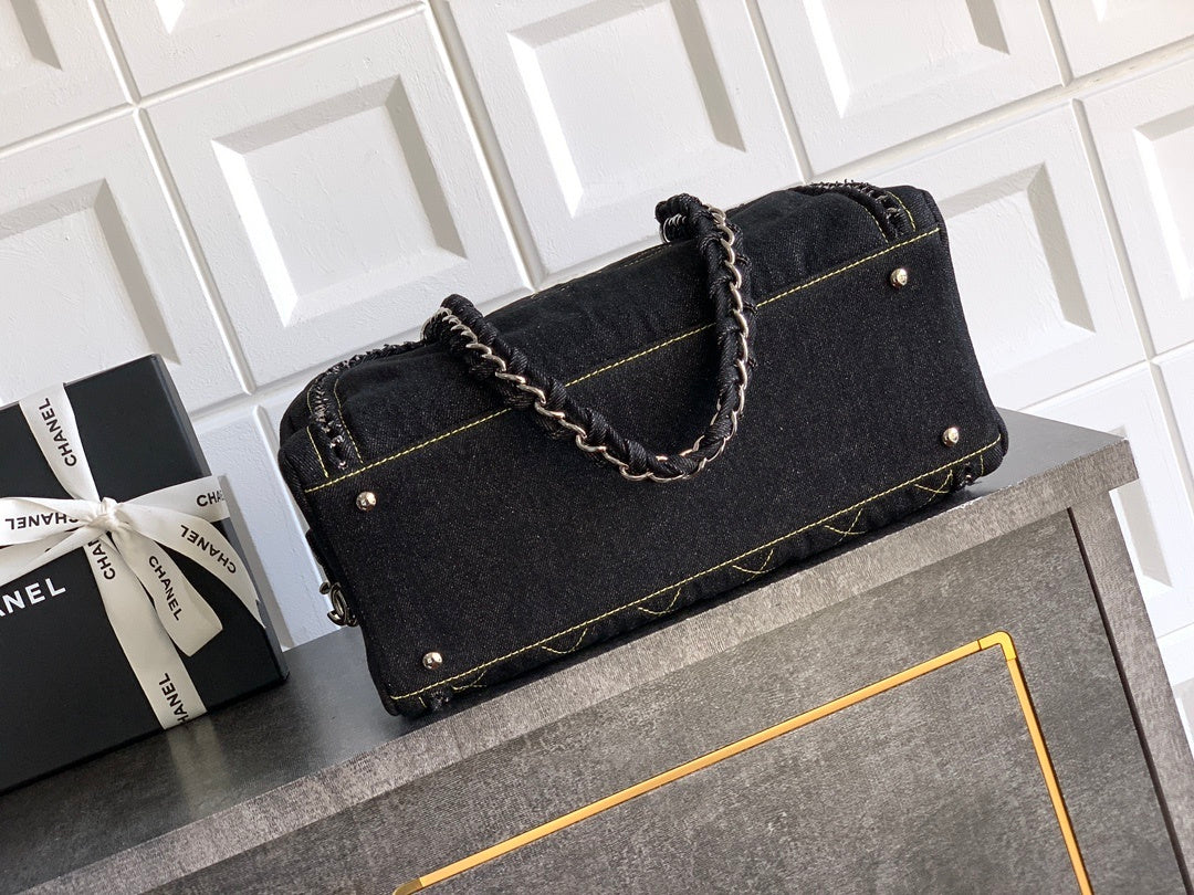Chanel Black Denim bowling bag
