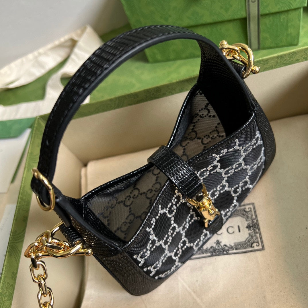 Gucci JACKIE 1961 MINI CRYSTAL GG LIZARD BAG