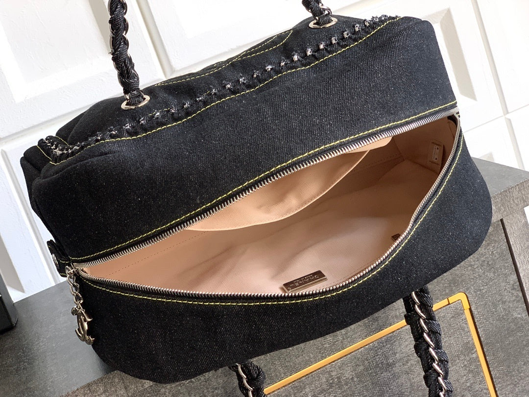 Chanel Black Denim bowling bag