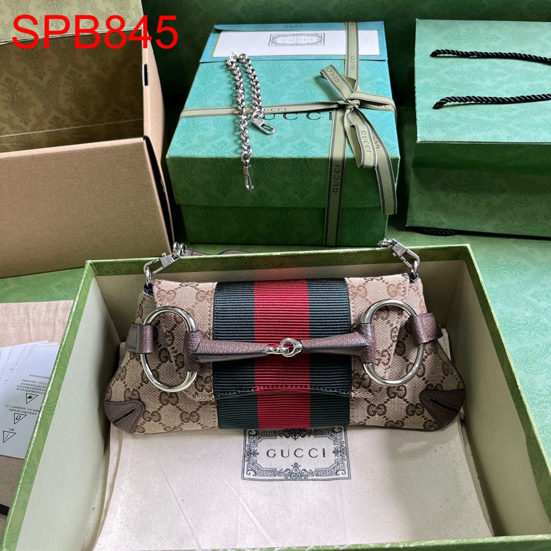 Gucci Horsebit chain Canvas small shoulder bag